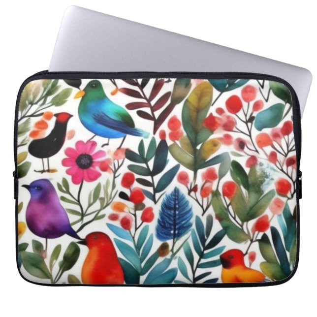 Capa Para Notebook Aves florais coloridas (Frente)