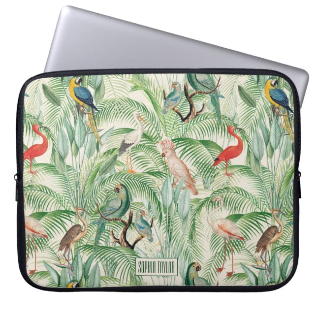 Capa Para Notebook Aves Tropicais e Folhas de Palma (Frente)