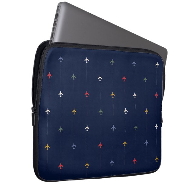 Capa Para Notebook Aviões a cores Padrões azuis escuros (Frente Esquerda)