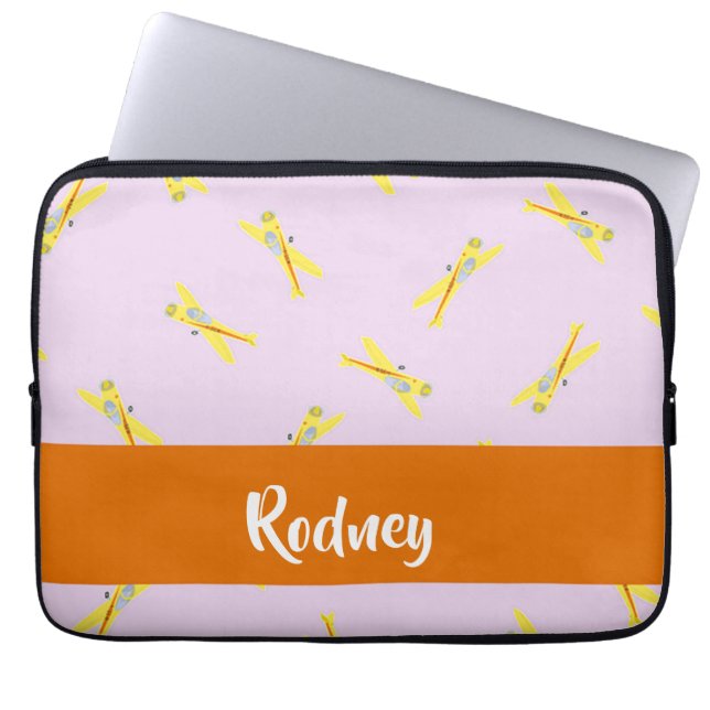 Capa Para Notebook Aviões amarelos em roxo (Frente)