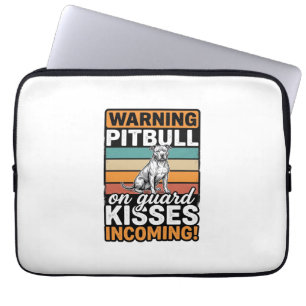 Capa Para Notebook Aviso de Pitbull Beijos a Caminho Design de Cachor