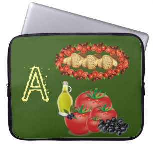 Capa Para Notebook Azeite de Bolsa de laptop, Azeitona, Pão, Tomate
