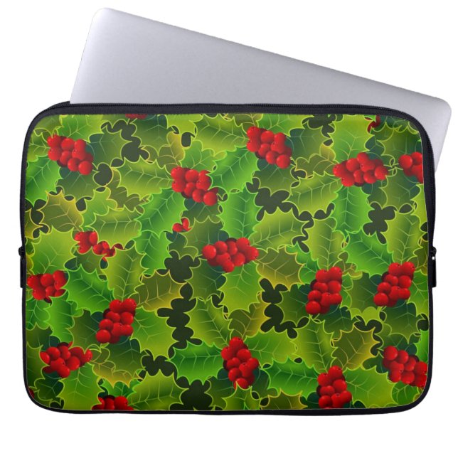 Capa Para Notebook Azevinho Verde com Bagas Vermelhas (Frente)