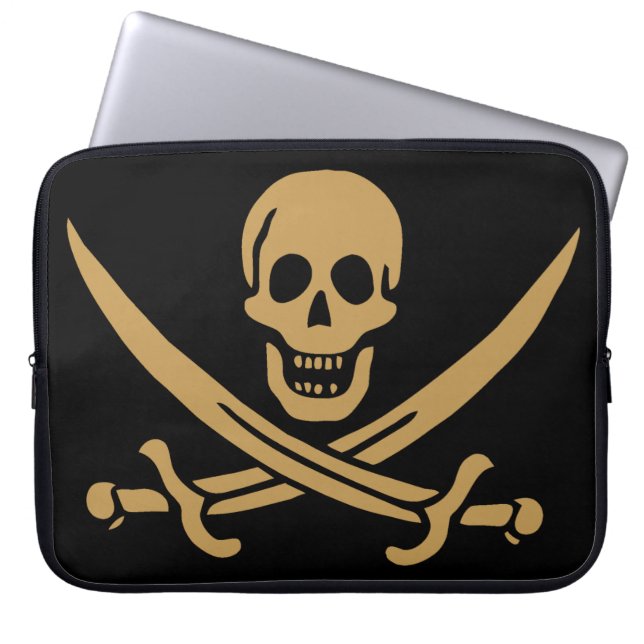 Capa Para Notebook Aztec Dourado Crânio e Cutlass Pirata Calico Jack (Frente)