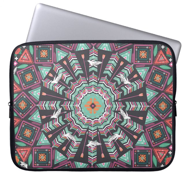 Capa Para Notebook Aztec Geométrico: Padrão Colorido do Círculo (Frente)