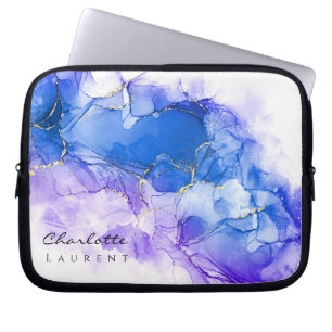 Capa Para Notebook Azul Ametist Água Dourada Brilhante Personalizável