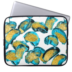 Capa Para Notebook Azul aquarela, turquesa, arte dourada.