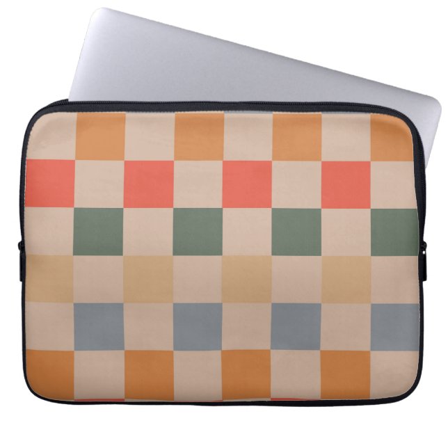 Capa Para Notebook Azul Bege Laranja Marrom Xadrez Gingham Estampado (Frente)