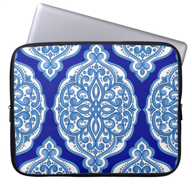 Capa Para Notebook Azul-branco-luxo, ornamento turco. (Frente)