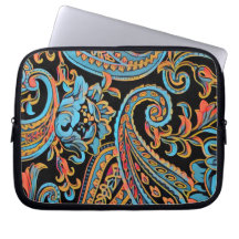 Azul Celeste e Laranja Outono Vintage Paisley Comp