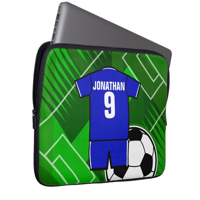 Capa Para Notebook Azul Jersey personalizado com branco (Frente Esquerda)