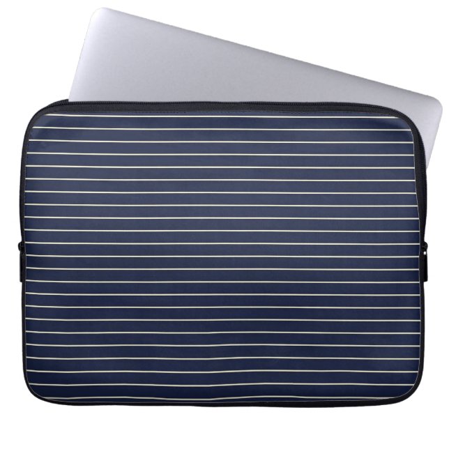 Capa Para Notebook Azul Marinho Clássico com Listras Finas de Marfim  (Frente)