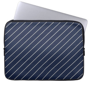 Capa Para Notebook Azul Marinho Clássico com Listras Finas de Marfim