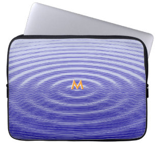 Capa Para Notebook Azul Marinho em efeito de onda ondulada Monograma