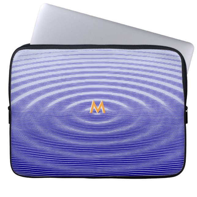 Capa Para Notebook Azul Marinho em efeito de onda ondulada Monograma  (Frente)