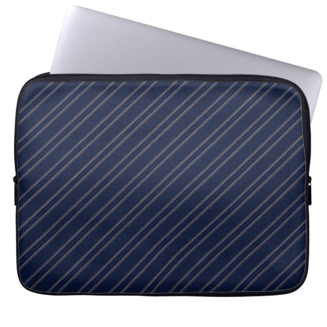 Capa Para Notebook Azul Marinho Marfim Listras Finas Douradas (Frente)
