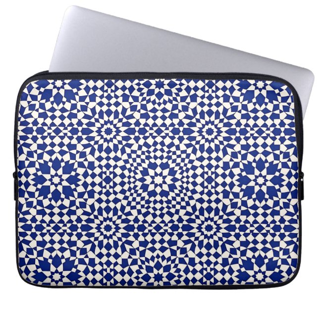 Capa Para Notebook Azul Marinho Mosaico Padrão Geométrico (Frente)