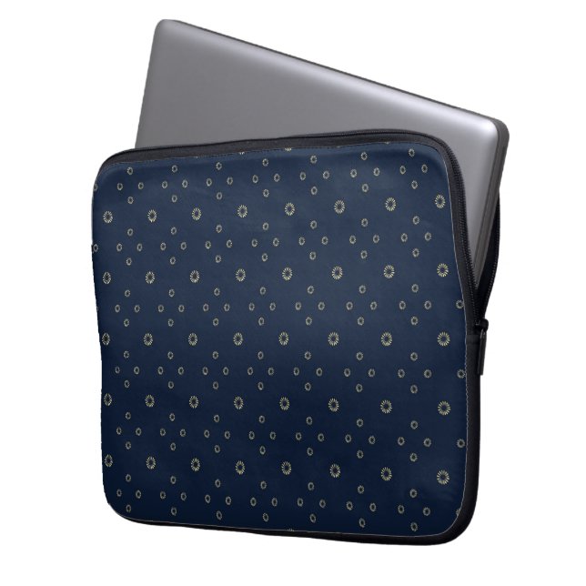 Capa Para Notebook Azul Marinho | Sol de Zínia Dourada (Frente Esquerda)