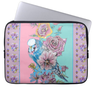 Capa Para Notebook Azul-pasta Aquarela floral Girls Rosa Aqua