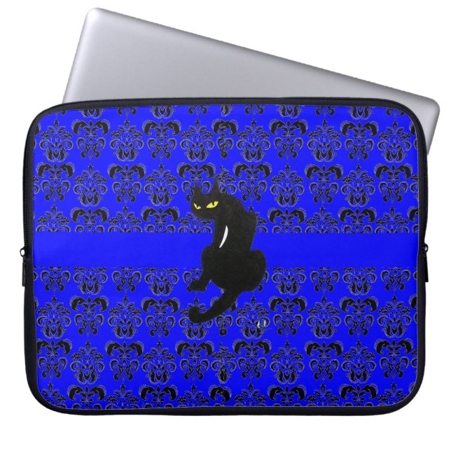 Capa Para Notebook azul-preto DAMASK CAT PRETO (Frente)