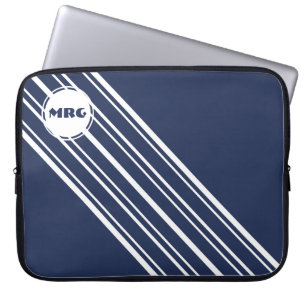 Capa Para Notebook Azul-safira-monograma personalizado com tiras bran