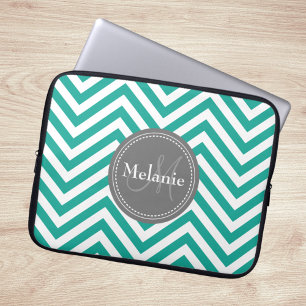 Capa Para Notebook Azul Teal e Cinza Monograma Zigzag