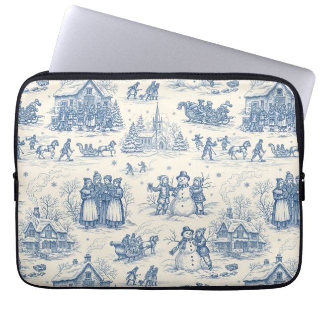Capa Para Notebook Azul Toile Chinoiserie de Inverno (Frente)