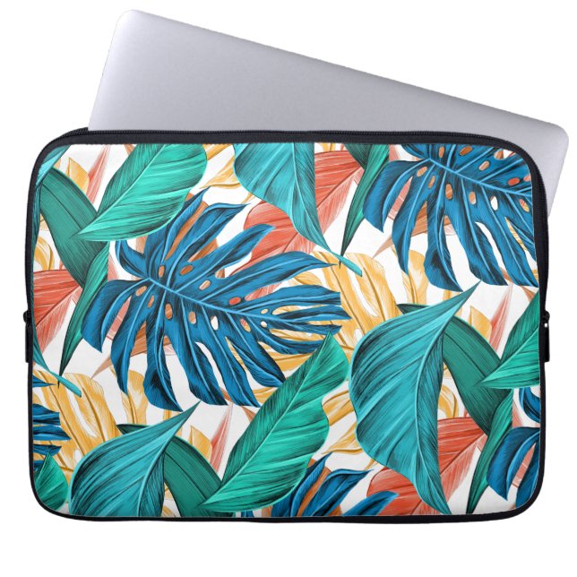 Capa Para Notebook Azul Tropical folhas amarelas  (Frente)