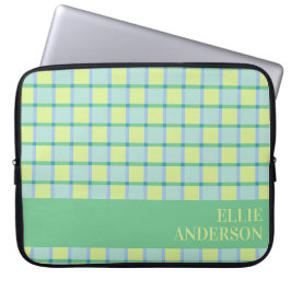 Capa Para Notebook Azul Verde Lima Xadrez Moderno Personalizado
