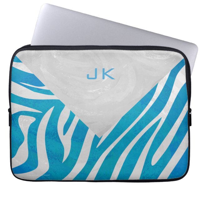 Capa Para Notebook Azul Zebra e Branco com Monograma (Frente)