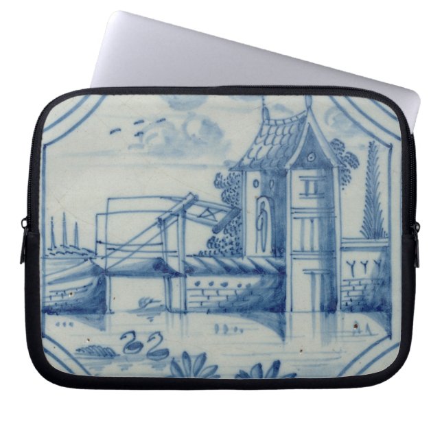 Capa Para Notebook Azulejo de Delft que mostra um drawbridge sobre um (Frente)
