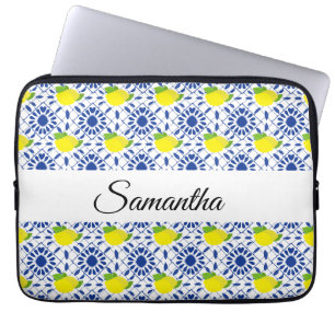 Capa Para Notebook Azulejo de Limão Geométrico Azul