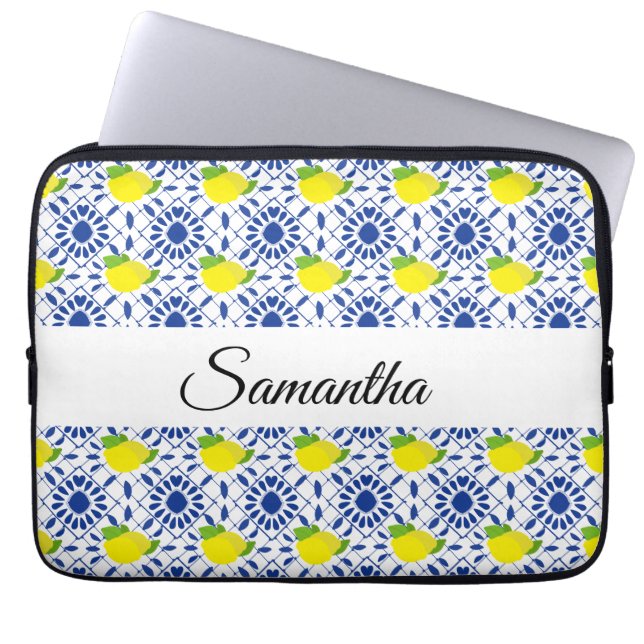Capa Para Notebook Azulejo de Limão Geométrico Azul (Frente)