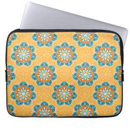 Capa Para Notebook Azulejo Floral Mandala em Laranja e Teal