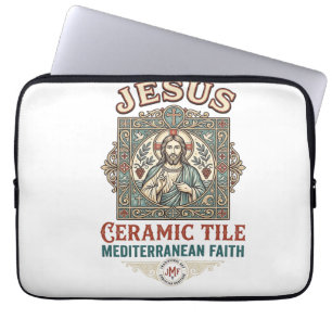 Capa Para Notebook Azulejo Jesus Mediterrâneo Fé Jesus Cerâmica