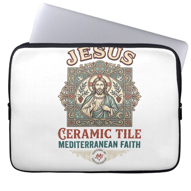 Capa Para Notebook Azulejo Jesus Mediterrâneo Fé Jesus Cerâmica (Frente)