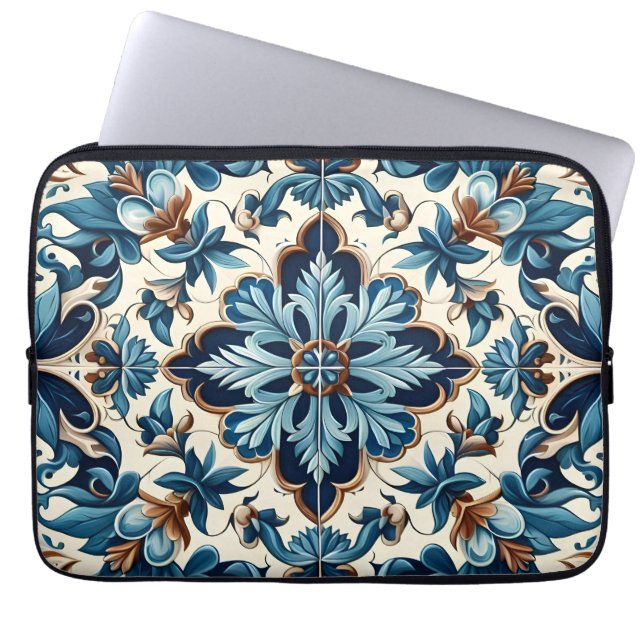 Capa Para Notebook Azulejo Porcelain Azulejo Padrão Mediterrânico (Frente)