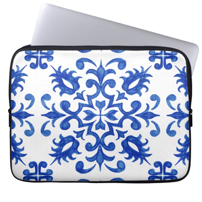 Capa Para Notebook Azulejo Português azul central medalhão redondo (Frente)