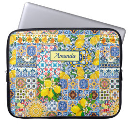 Capa Para Notebook Azulejos de laranja do Mediterrâneo Chic Vase