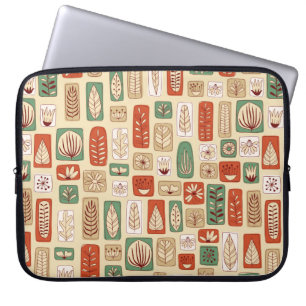 Capa Para Notebook Azulejos escandinavos de design com folhas de abst