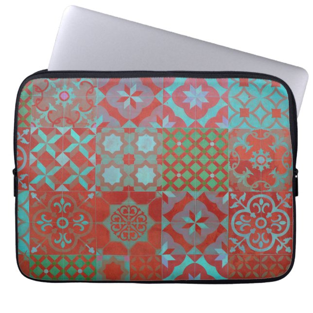 Capa Para Notebook azulejos legal e modernos do Egeu em vermelho e az (Frente)