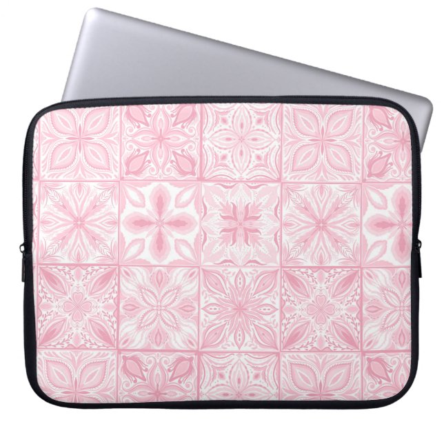 Capa Para Notebook azulejos ornamentados cor-de-rosa (Frente)