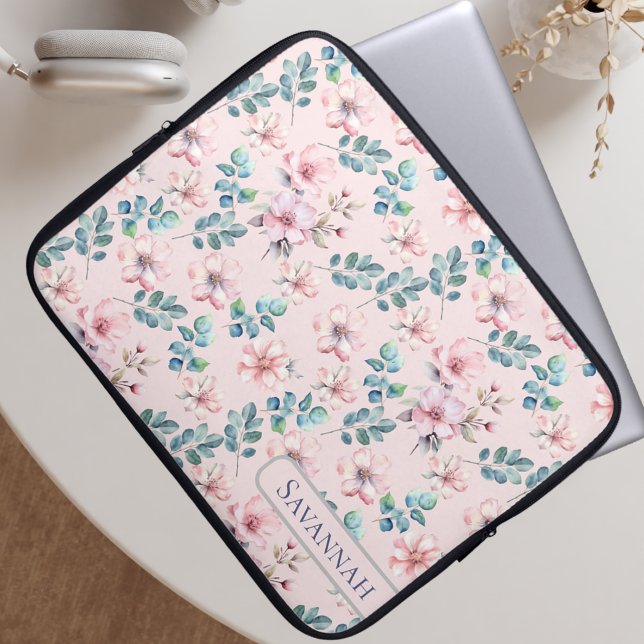 Capa Para Notebook Bag de Eletrônicos Rosa Blush Floral Elegante (Criador carregado)