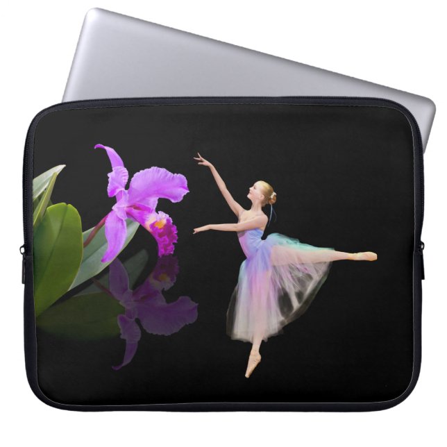 Capa Para Notebook Bailarina com flor da orquídea (Frente)
