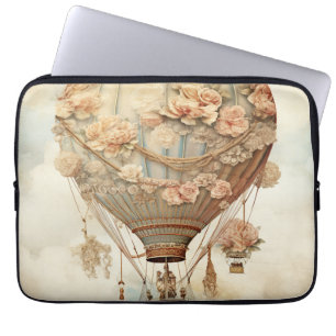 Capa Para Notebook Balão de Ar Quente Azul Floral Azul Vintage Steamp