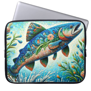 Capa Para Notebook Balão-Floral Espumante Azul Pêssego Verde