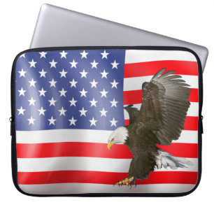 Capa Para Notebook Bald Eagle na bandeira americana