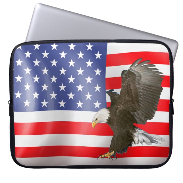 Capa Para Notebook Bald Eagle na bandeira americana (Frente)