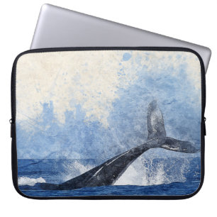 Capa Para Notebook Baleia Azul Espalhando Água no Oceano Arte