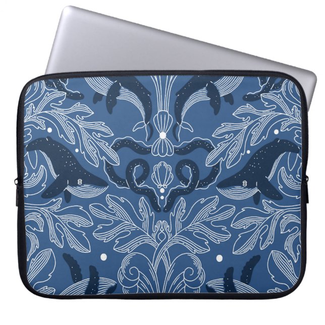Capa Para Notebook Baleias náuticas, padrão de textura úmida. (Frente)